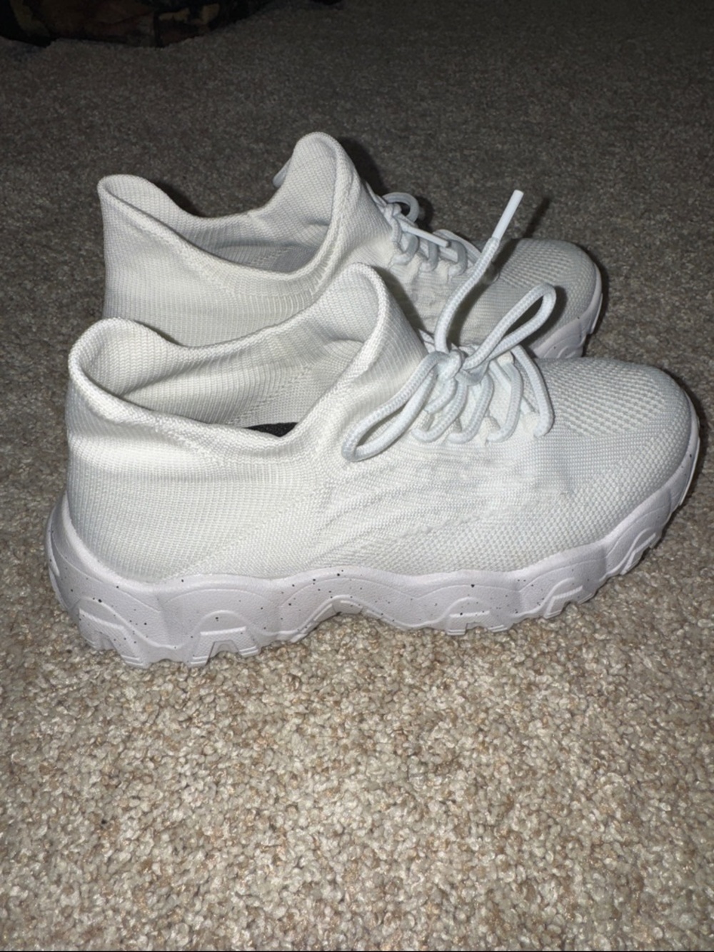 All-White Knit Lace-Up Sneakers